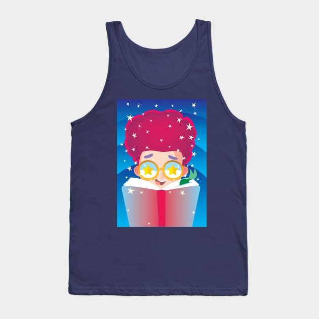 boy with red hair and stars on glasses reads a book Tank Top by duxpavlic